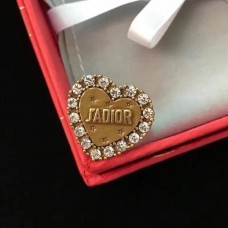 Dior JAdior Logo Patroon Diamanten Rand Dames Hartvormige Messing Ring