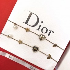 Dior White Pearl Bell-Hartvormige damesarmband van messing met diamanten, wit/zwart