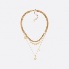 Christian Dior Lucky Square Hangers Logo Charm Messing Ster Faux Multi-chain ketting