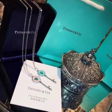 Tiffany Keys blauw emaille hart sleutel hanger sterling zilveren ketting blauw/roze