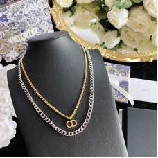 Site Christian Dior Clair D Lune CD Logo diamanten hanger dames tweekleurige dubbele schakelketting