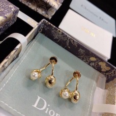 Christain Dior Limited Edition CD Witte Parel Hangers Geel Vergulde Oorbellen Dames Oorbellen