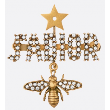 Christian Dior JAdior Star Charming Bee Retro Brass Logo Motif Diamonds Broche