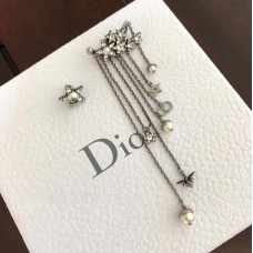 Christian Dior Stermotief Verouderd Metaal Dames CD Bee Hanger Oorbellen met witte parel en kwastjes