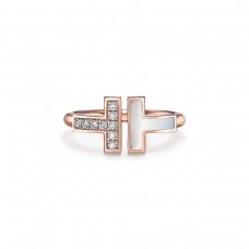 Tiffany T parelmoer roségouden dubbele T diamanten draadring
