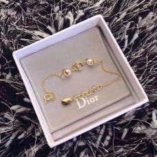 Dior geelgouden verstelbare ketting met witte parelkralen dames CD-logo armband