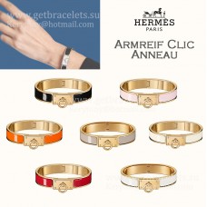 Hermes Clic Anneau smalle armband in gewoon emaille met vergulde hardware Geel goud/rosé goud/wit goud Meisjes