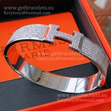 Hermes Clic Clac H Armband Wit Goud met Pave Diamanten Dames Singapore