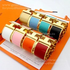 Hermes Clic Clac H extra brede emaille armband geel goud GM 33MM waardig