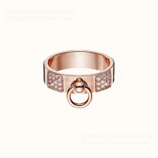 Hermes Collier de Chien Ring met diamanten Geel Goud/Rose Goud US Sale Dames Sieraden