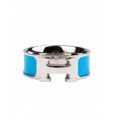 Hermes Emaille Clic H-ring in 18kt witgoud met blauw