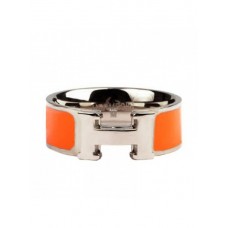 Hermes Emaille Clic H-ring in 18kt witgoud met oranje
