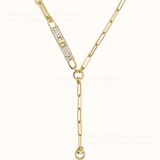 Hermes Kelly Chaine Lariat ketting met diamanten rosé goud/zilver