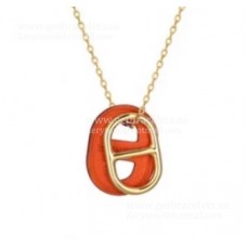 Hermes Swift OMaillon Ketting Geel Goud Met Leer Onange/Wit