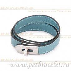 Hermes Rivale Dubbele Wikkelarmband Blauw Zilver