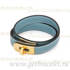 Hermes Rivale Double Wrap Armband Blauw met Goud
