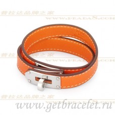 Hermes Rivale Double Wrap Armband Oranje Met Zilver