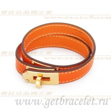 Hermes Rivale Double Wrap Armband Oranje Met Goud
