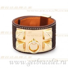 Hermes Collier de Chien Armband Bruin Met Goud