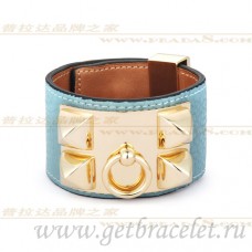 Hermes Collier de Chien Armband Blauw Met Goud