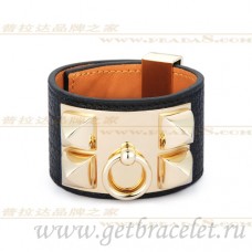 Hermes Collier de Chien Armband Zwart Met Goud