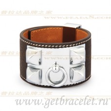 Hermes Collier de Chien Armband Koffie Met Goud