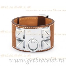 Hermes Collier de Chien Armband Kastanje Met Zilver
