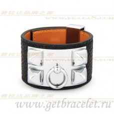 Hermes Collier de Chien Armband Zwart Met Zilver