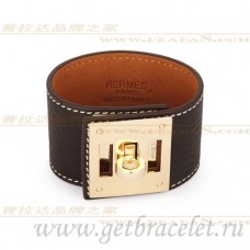 Hermes Kelly Dog Armband Bruin Met Goud