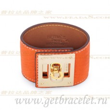 Hermes Kelly Dog Armband Oranje Met Goud