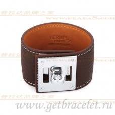 Hermes Kelly Dog Armband Bruin Met Zilver