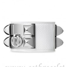 Hermes Collier de Chien Armband Wit Met Zilver