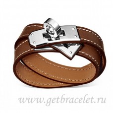 Hermes Rivale Double Wrap Armband Bruin met Zilver