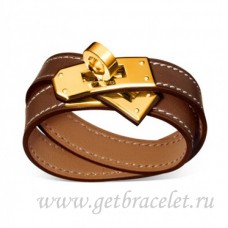 Hermes Rivale Double Wrap Armband Bruin met Goud