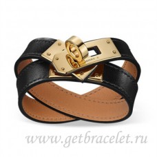 Hermes Rivale Double Wrap Armband Zwart met Goud