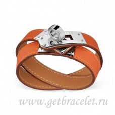Hermes Rivale Double Wrap Armband Oranje Met Zilver