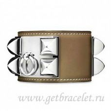 Hermes Collier de Chien Armband Taupe Met Zilver