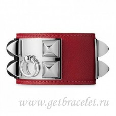 Hermes Collier de Chien Armband Rood Met Zilver