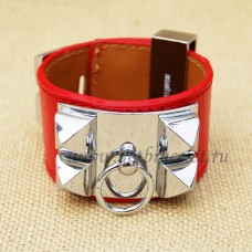 Hermes Collier de Chien Armband Rood Zilver Rood Zilver