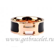 Hermes Emaille Clic H-ring in 18kt roze goud met zwart