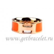 Hermes Emaille Clic H-ring in 18kt roze goud met oranje