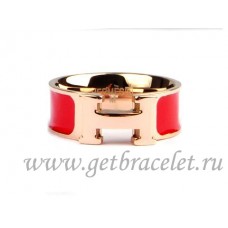 Hermes Emaille Clic H-ring in 18kt roze goud met rood