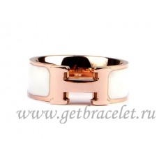 Hermes Emaille Clic H-ring in 18kt roze goud met wit