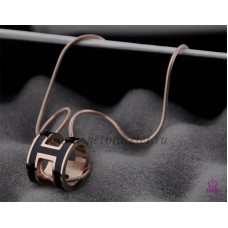 Hermes 3D Pop “H” logo Snake Bone zwarte ketting in roze goud