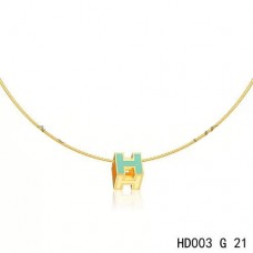 Hermes Cage dH Ketting Blauw in Lak Geel Goud