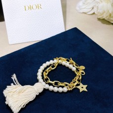 Christian Dior witte parel geel vergulde link bijenster wollen hangers sieraden kettingarmband voor twee doeleinden