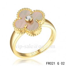 Van Cleef Alhambra-ring in geel goud met grijs parelmoer