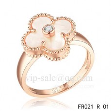 Van Cleef Alhambra-ring in roze goud met wit parelmoer
