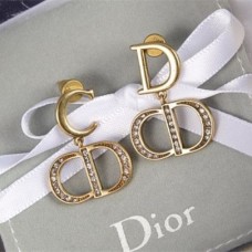 Christian Dior CD Logo Initial Hanger Antiek Messing Metaal Vrouwtjes Diamanten Oorbellen Voor