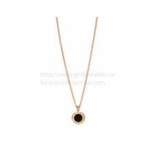BVLGARI BVLGARI Hanger met Roze Gouden Ketting met Parelmoer en Onyx Pave Diamanten
